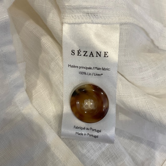 Sezane Linen Ruffled White Button-Up Blouse with Big Brown Buttons Size 36 - Picture 12 of 13